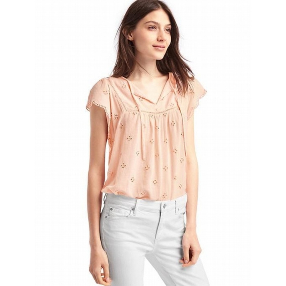 Scallop Sleeve Eyelet Top, Powder / NWOT